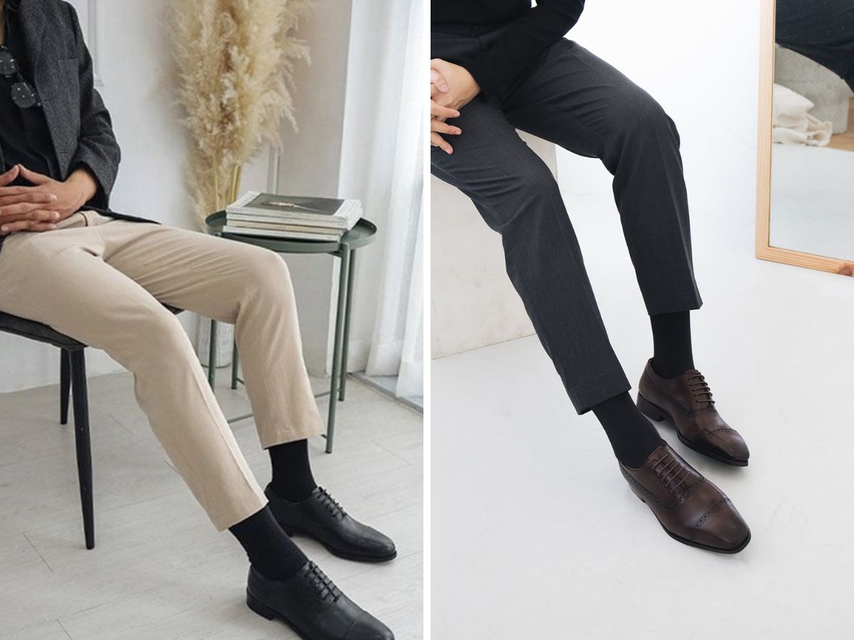 Phối Quần âu + Giày tây + Tất cổ cao phong cách công sở