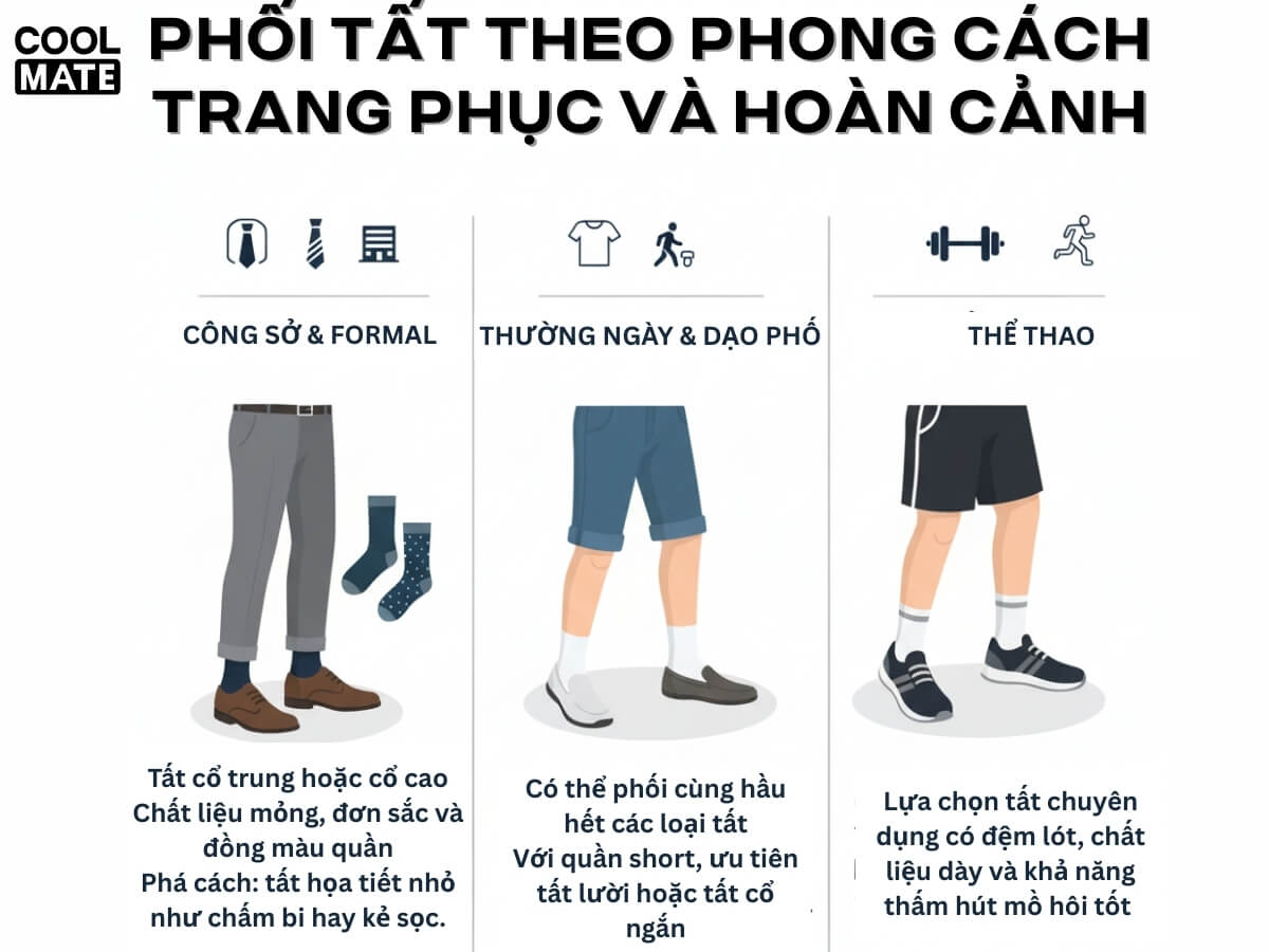 Phối tất theo phong cách trang phục và hoàn cảnh