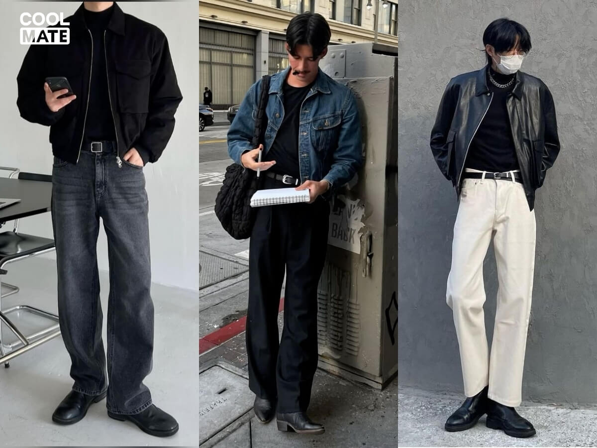 áo thun đen mix với áo khoác Bomber/Jean/Da
