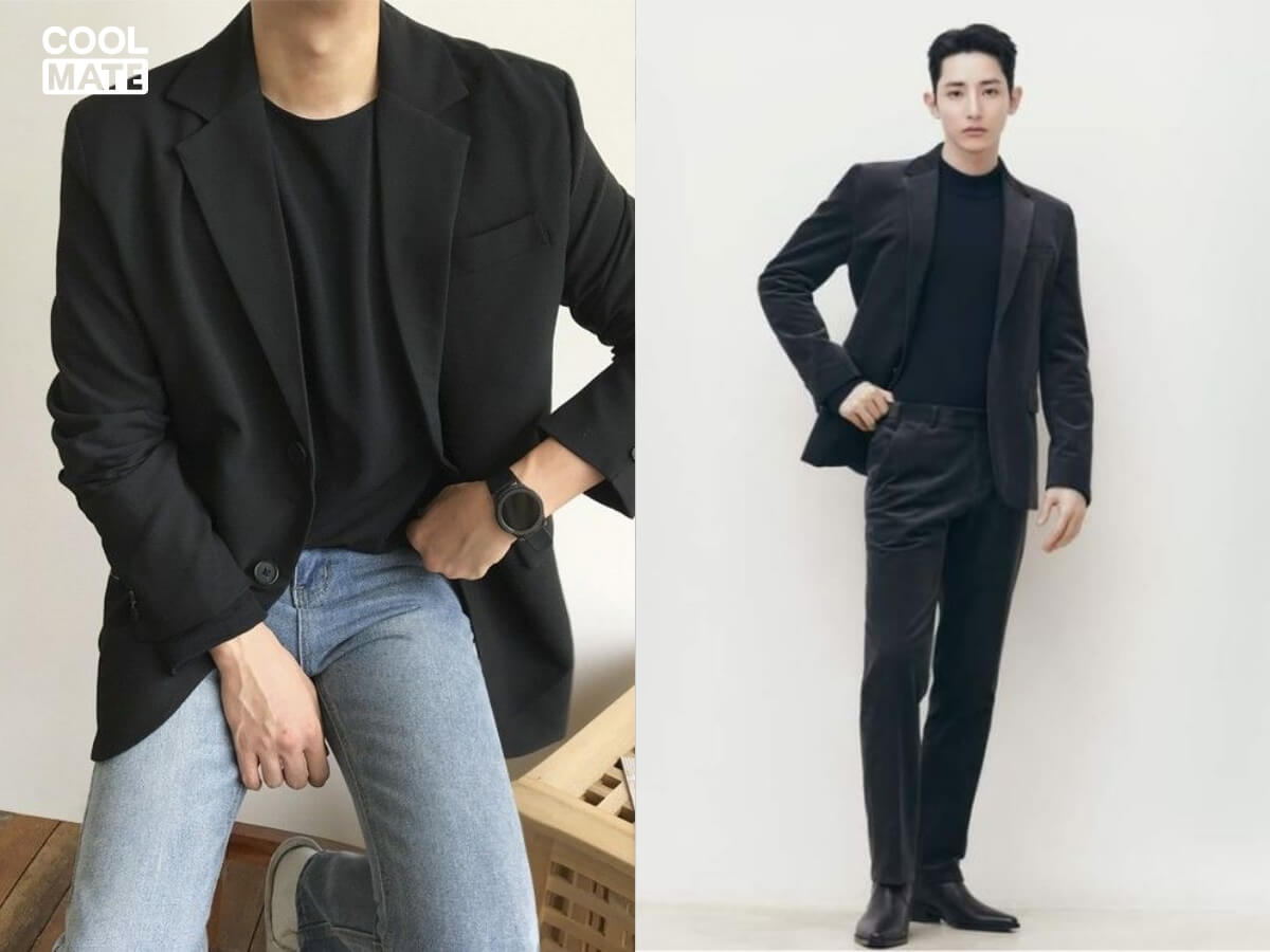 Áo thun đen thêm blazer/vest