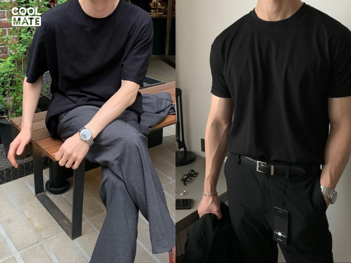 phối áo thun đen với phụ kiện
