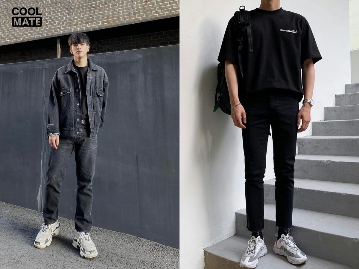 Phối áo thun đen với quần jeans đen