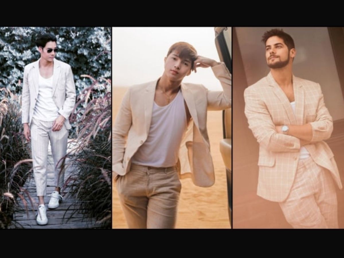 Người mẫu nam diện outfit Tank top + Chinos + Blazer