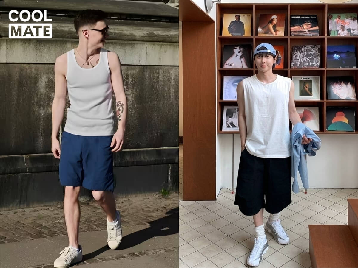 Phối áo tank top với quần short nam
