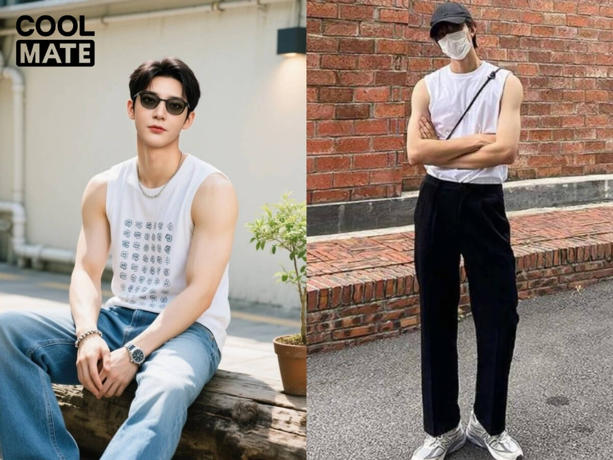 Phối áo tank top với quần dài nam