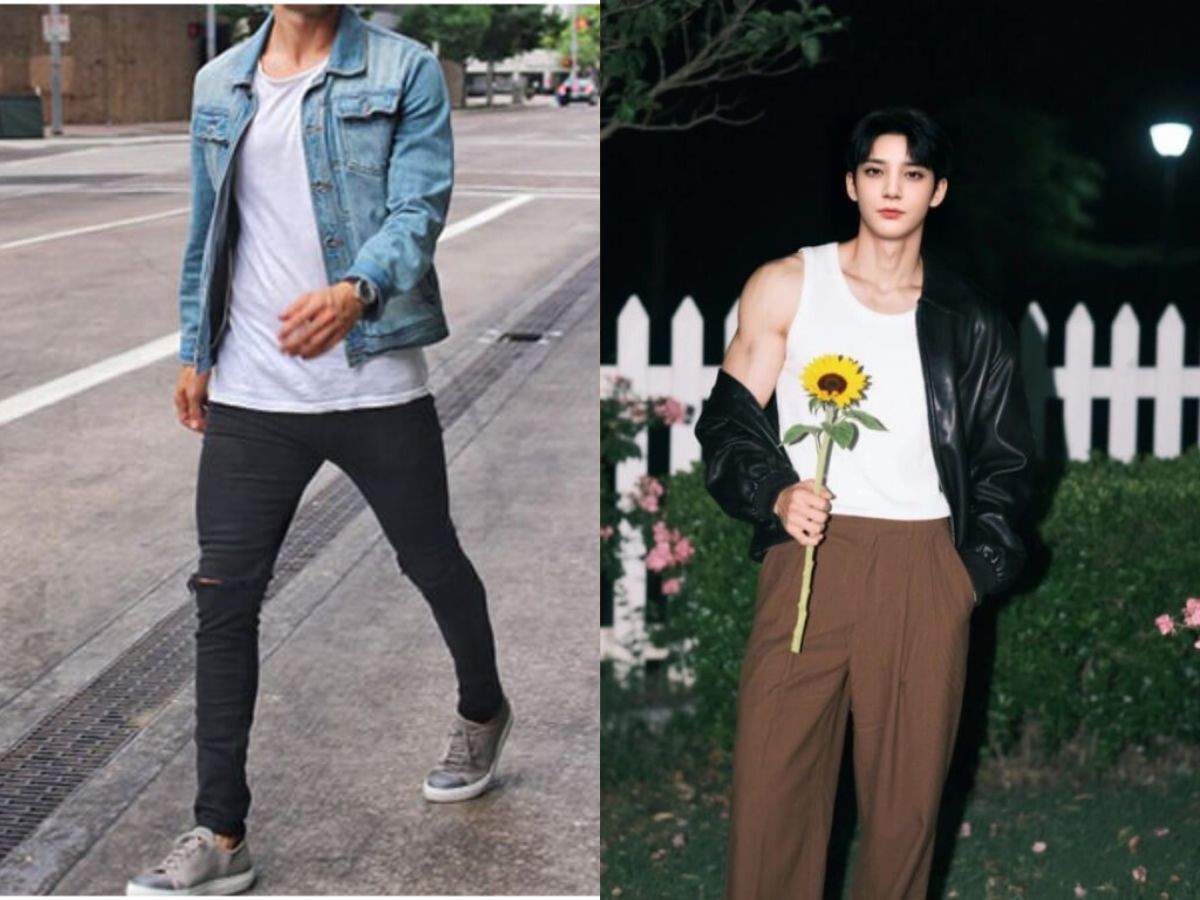 Tank top phối Phối với áo khoác denim/bomber