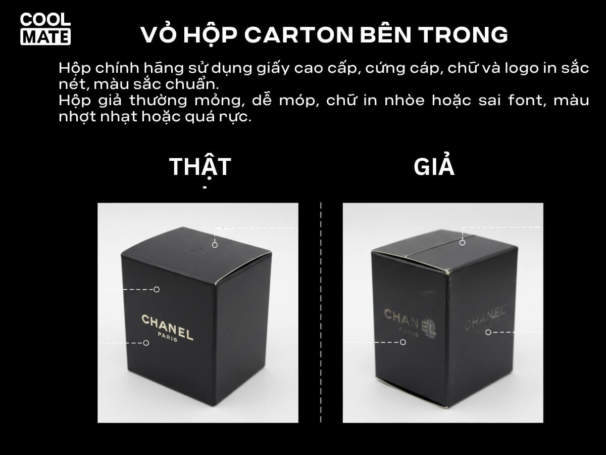 Phân biệt nước hoa thật và nước hoa giả  bằng vỏ hộp carton bên trong