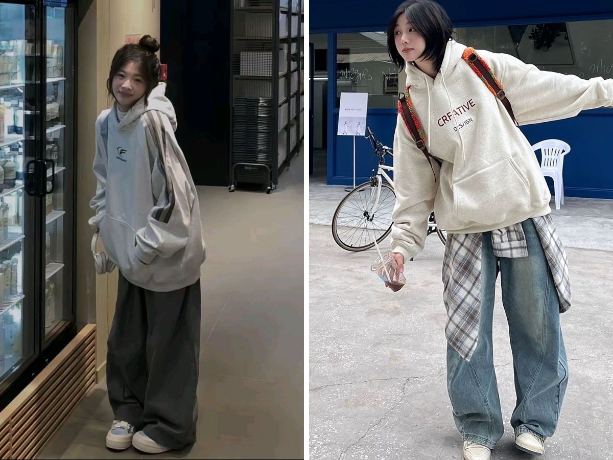 Hoodie + Quần Jeans cá tính, thời thượng