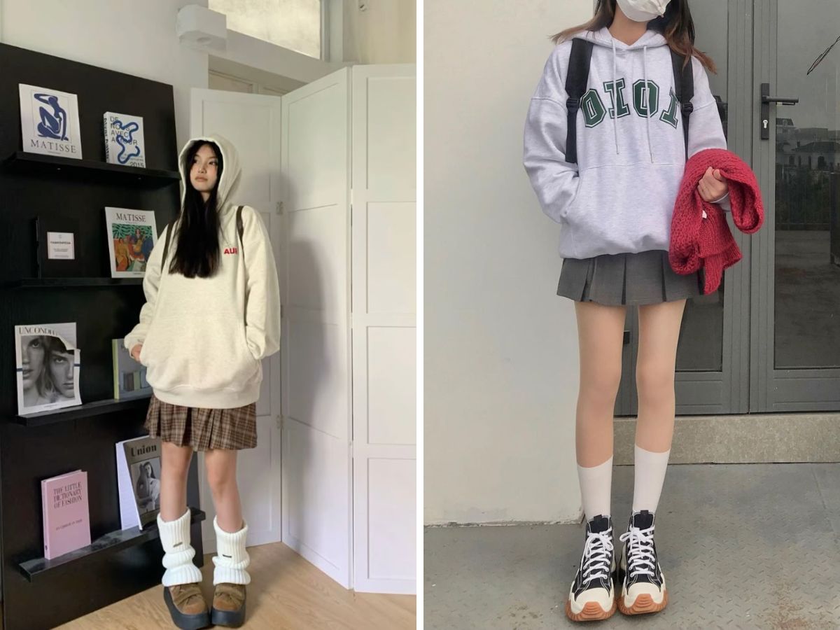 Kết hợp hoodie croptop cùng chân váy mang đến nét trẻ trung, năng động