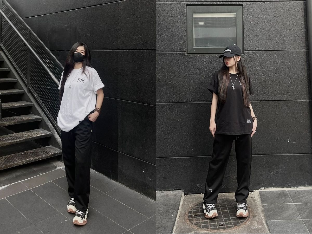 Phối đồ với áo thun localbrand và quần ống rộng