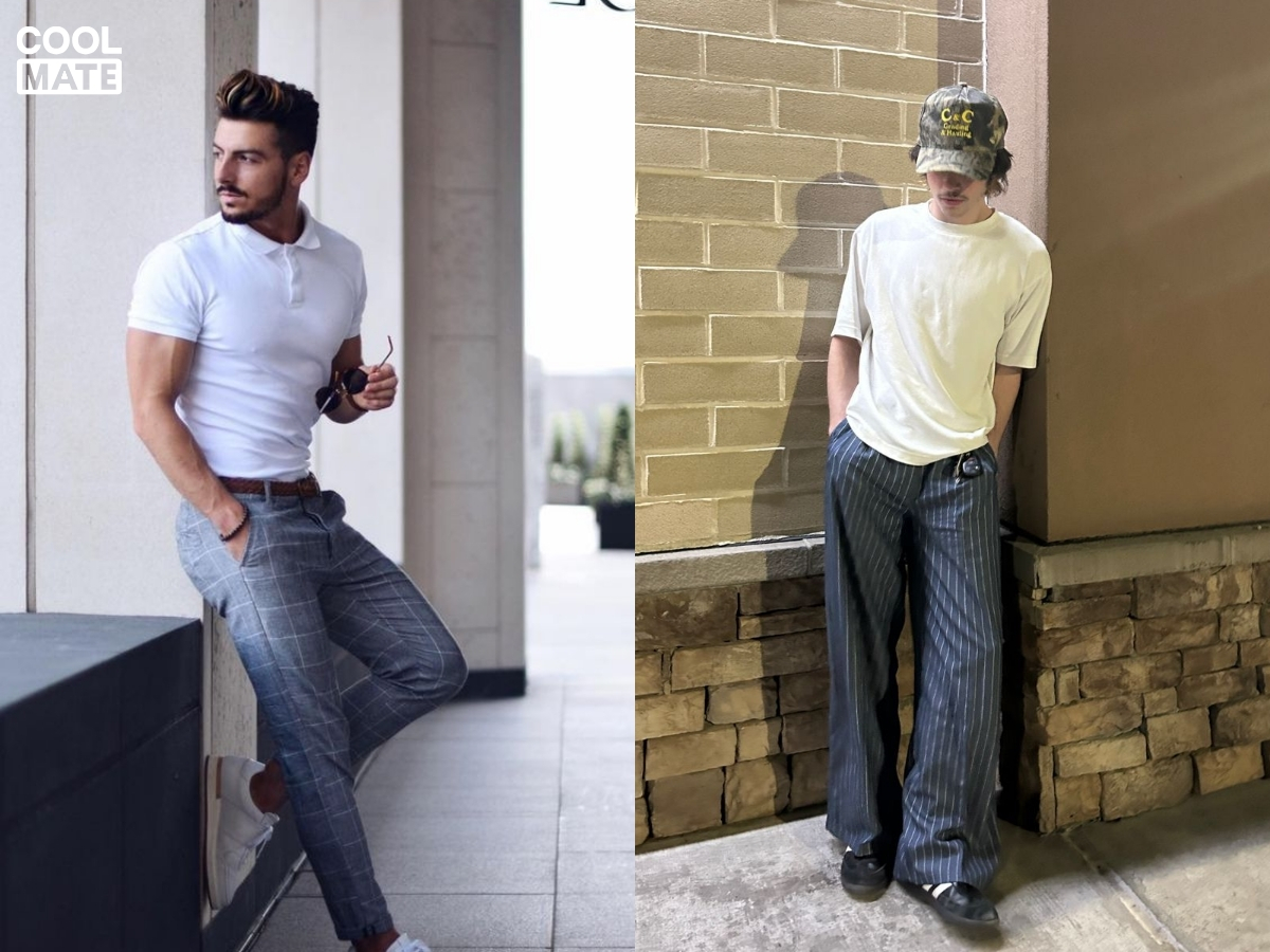 phối đồ với quần tây caro/sọc