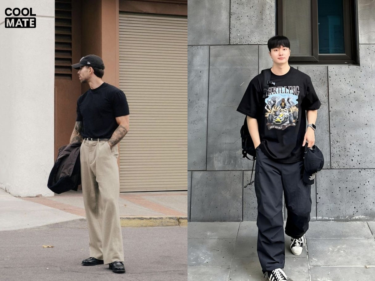 Phối quần tây với áo thun