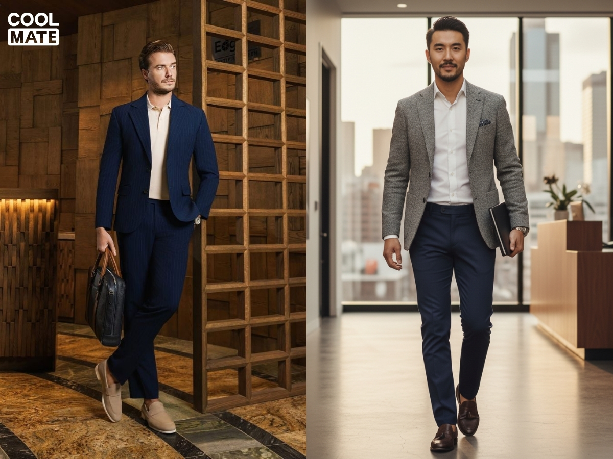 phối đồ với quần tây màu xanh navy