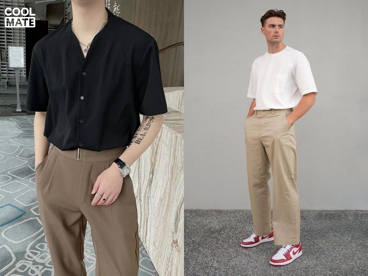 phối đồ với quần tây be/kem