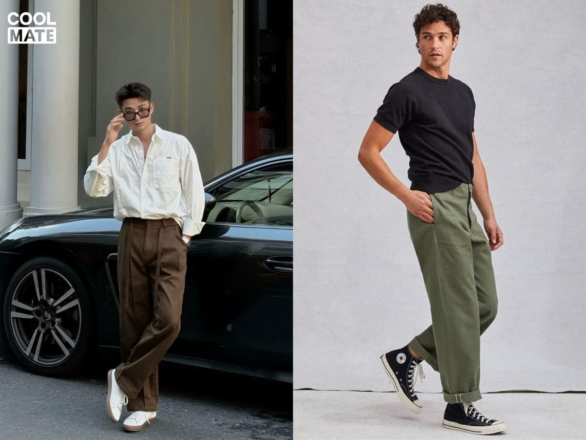 phối đồ với quần tây nâu/xanh rêu