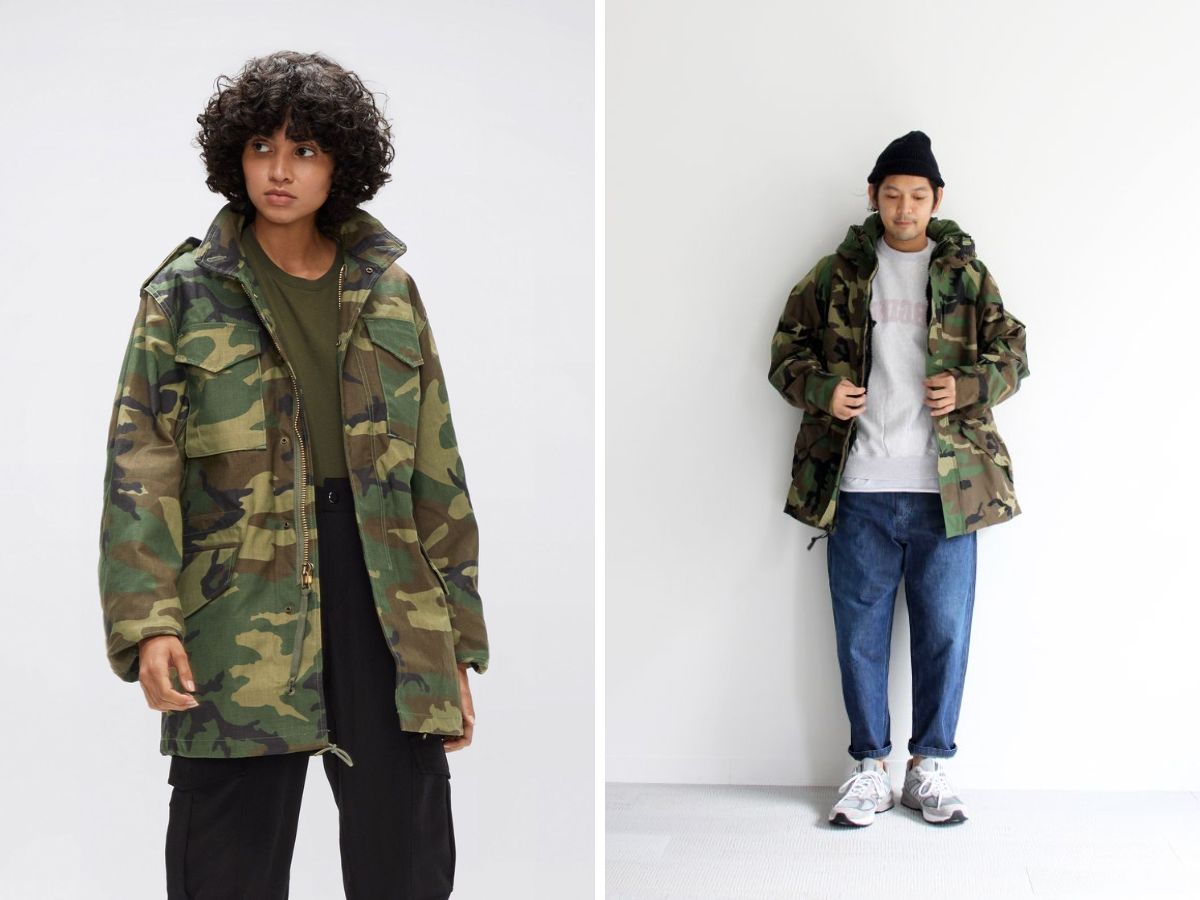 Một chiếc áo khoác nam sử dụng họa tiết Woodland Camo