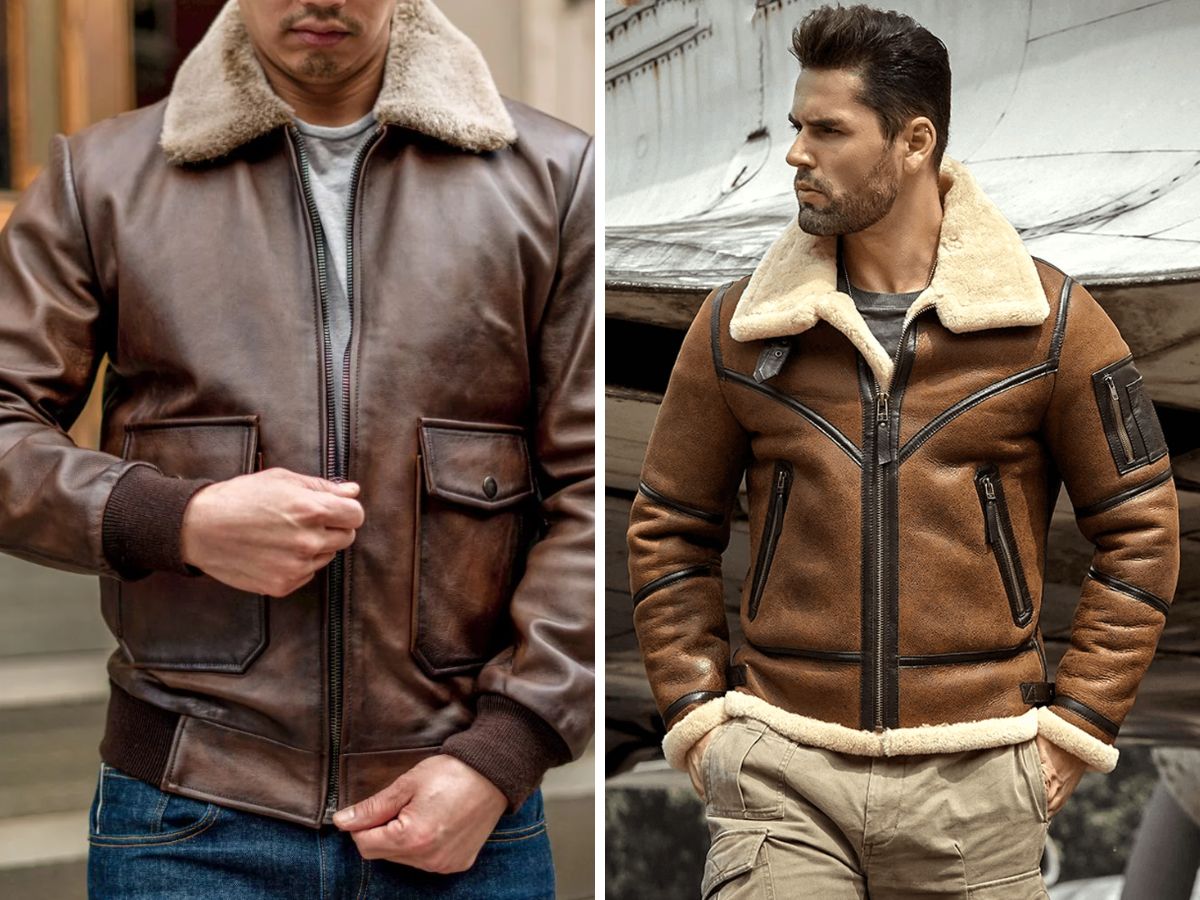 Áo khoác da phi công có cổ lông đặc trưng, gợi cảm giác cổ điển và ấm áp