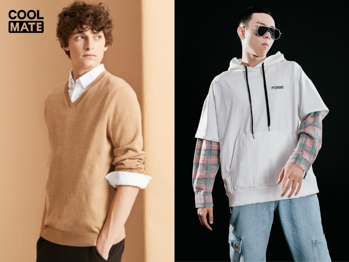 Kết hợp áo sơ mi kẻ sọc nam với áo len, hoodie
