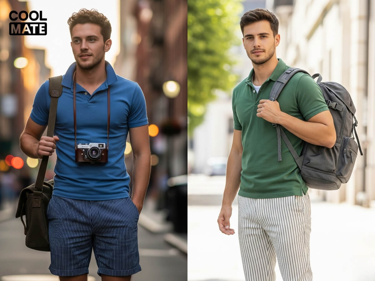 Kết hợp quần kẻ sọc nam với áo polo