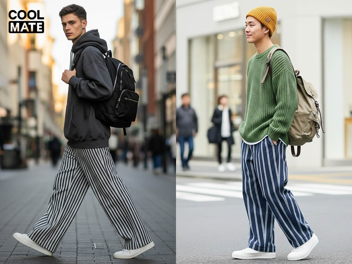 Kết hợp quần kẻ sọc nam với áo hoodie, sweater