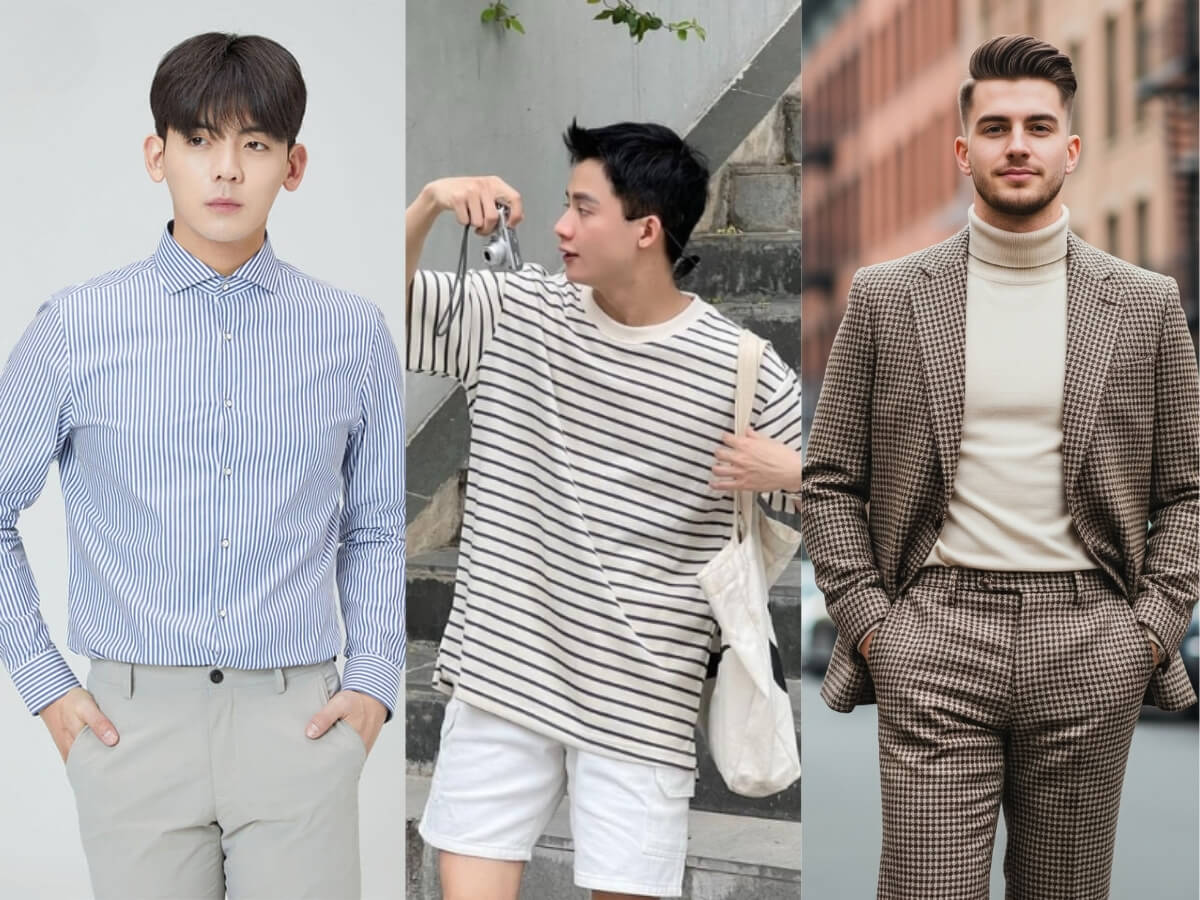 Chọn kiểu kẻ sọc nam theo phong cách dọc ngang caro