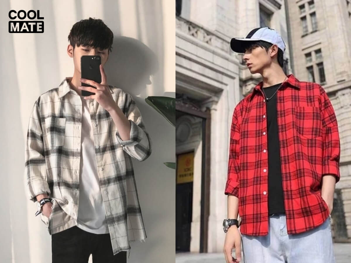 Phối áo sơ mi kẻ sọc nam với áo thun trơn