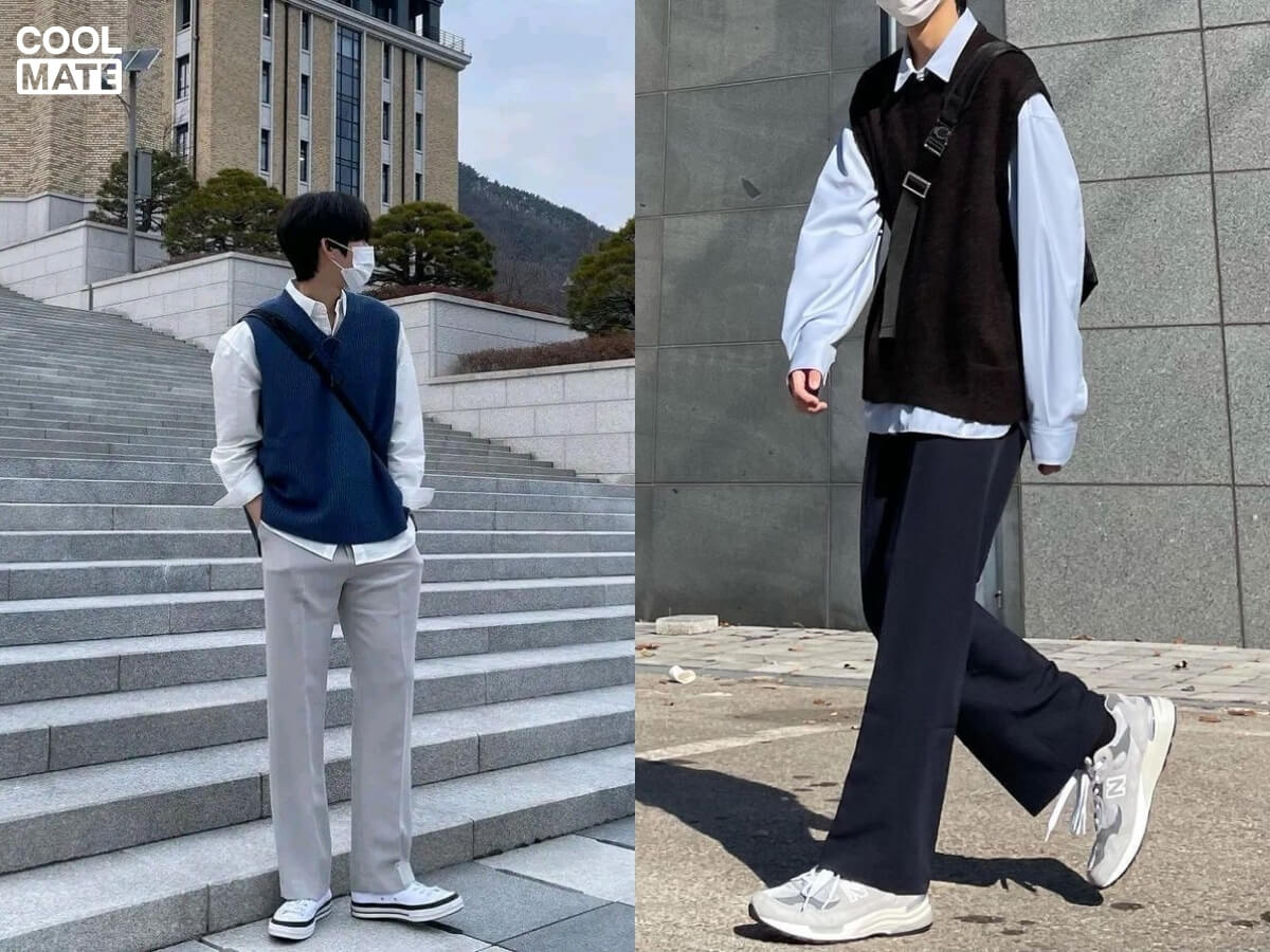 Áo gile nam phối với áo sơ mi