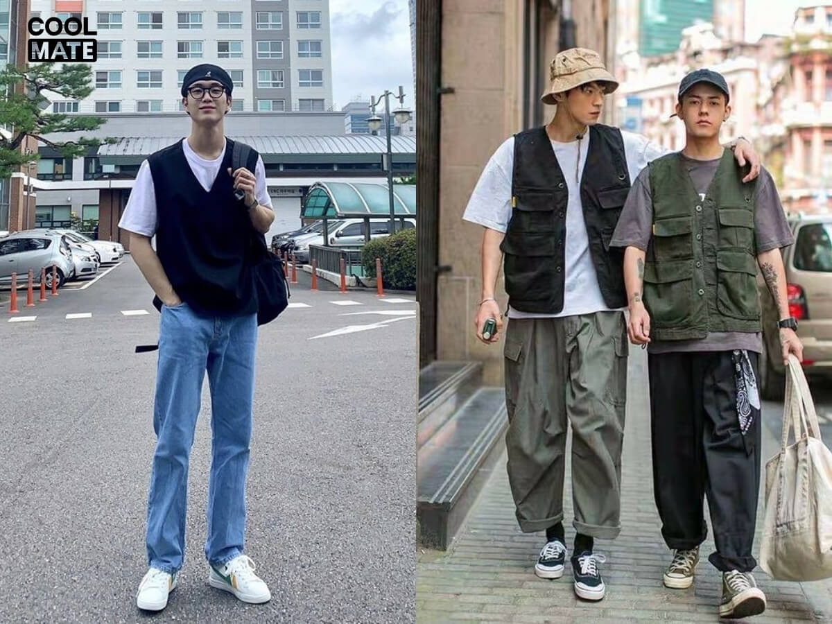 Áo gile nam phối với áo thun