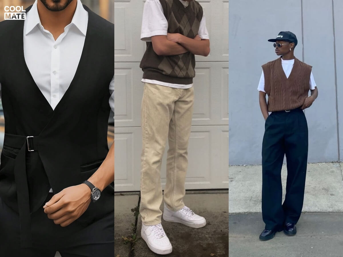 áo gile nam phối cùng phụ kiện