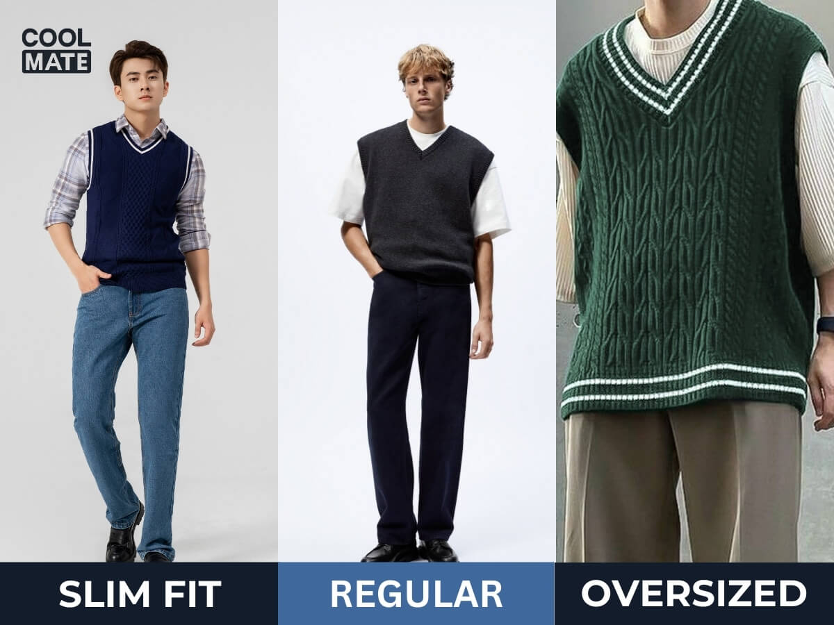 các form dáng và kích cỡ của áo gile nam