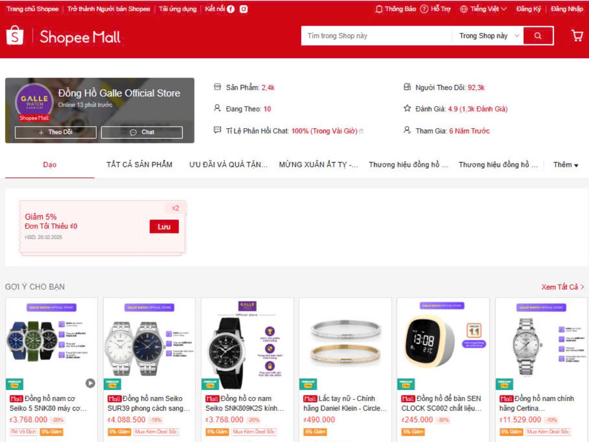 Bạn chỉ nên mua đồng hồ từ các gian hàng chính hãng (có tick Mall hoặc Flagship Store)
