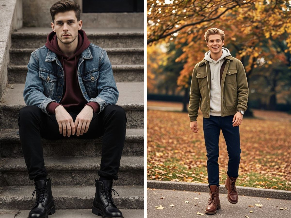 Denim jacket cùng hoodie đơn giản và năng động