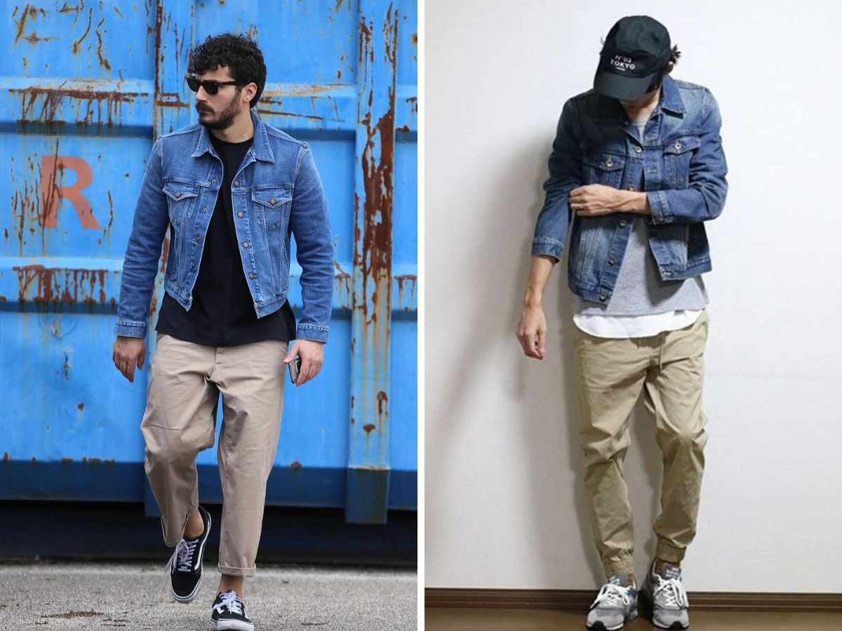 Denim jacket có thể kết hợp cùng quần kaki