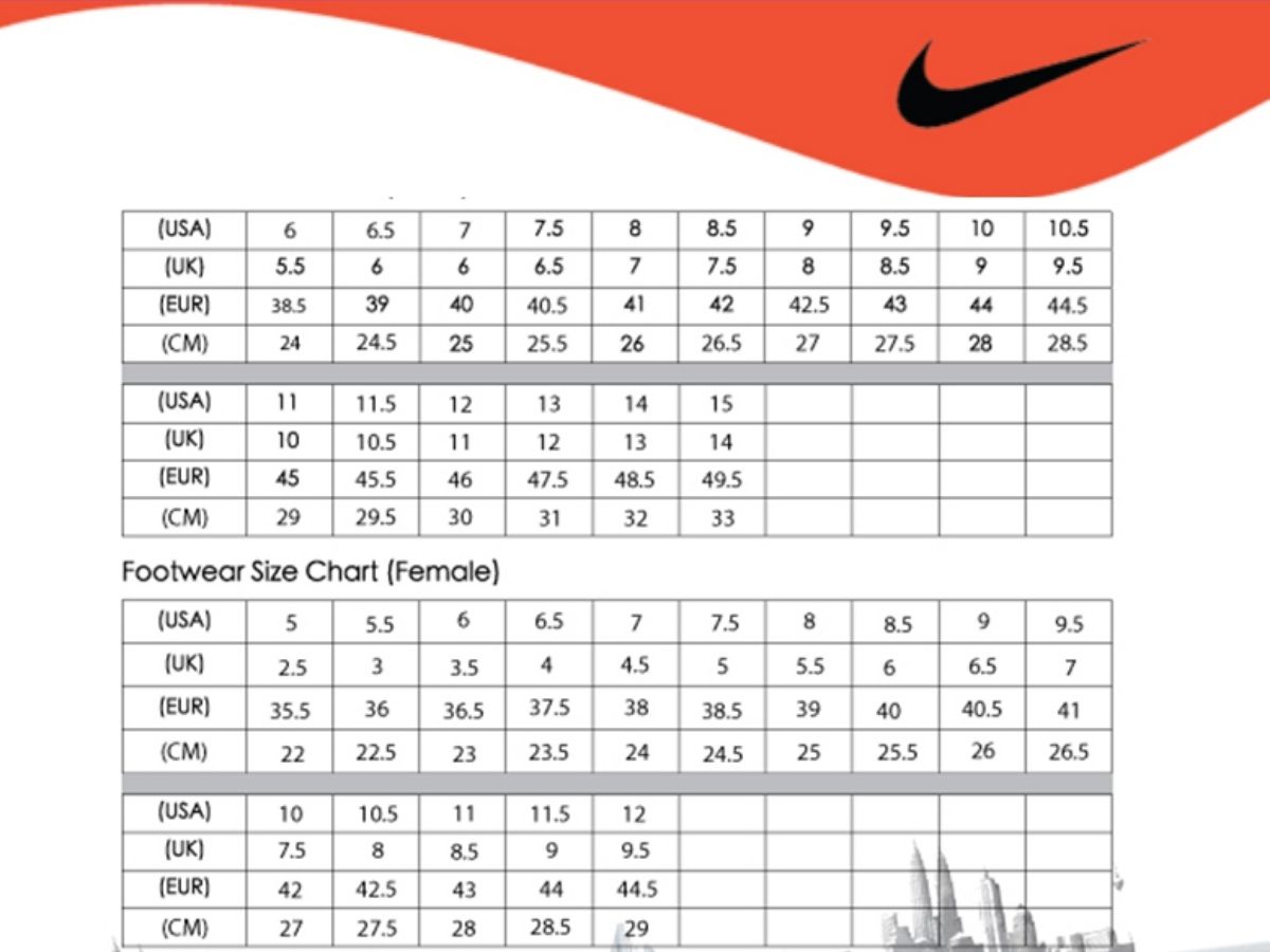 Bảng quy đổi size dép Nike chính thức tham khảo