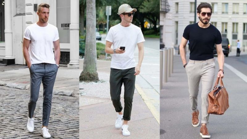 Quần âu phối với giày sneaker chuẩn gu