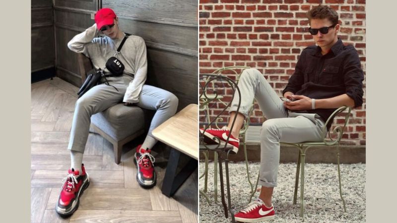 Quần âu phối với giày sneaker màu sắc nổi bật