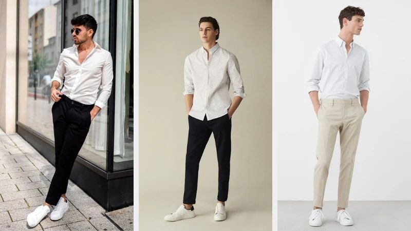 Quần âu phối với giày sneaker chuẩn gu