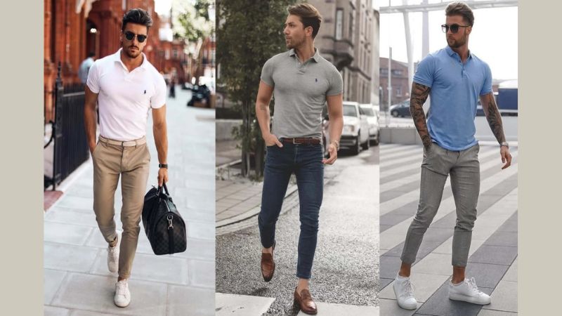 Quần âu phối với giày sneaker cùng áo thun