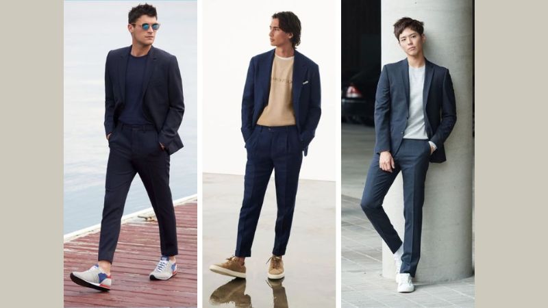 Quần âu phối với giày sneaker cùng áo Blazer