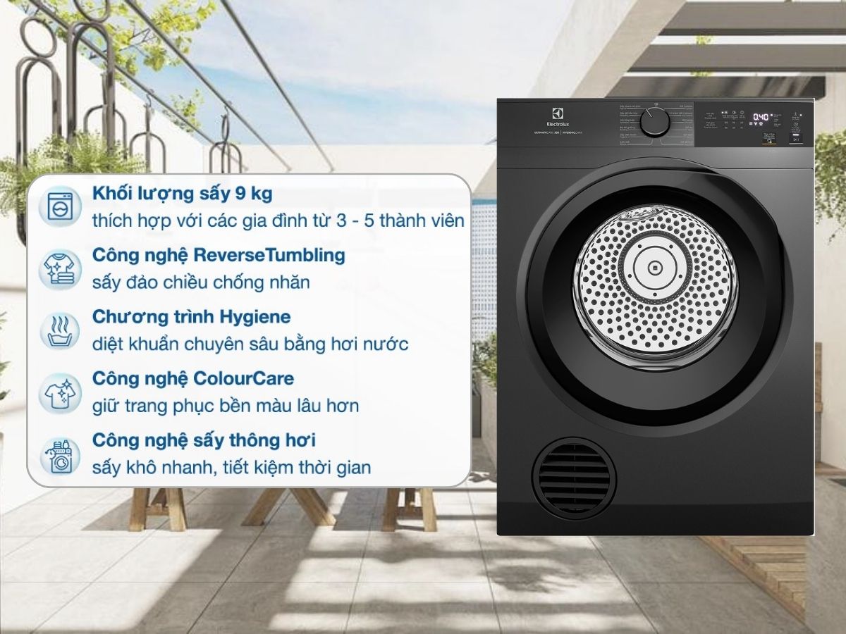 Công nghệ sấy diệt khuẩn, bảo vệ vải và tiện ích thông minh trên máy sấy quần áo