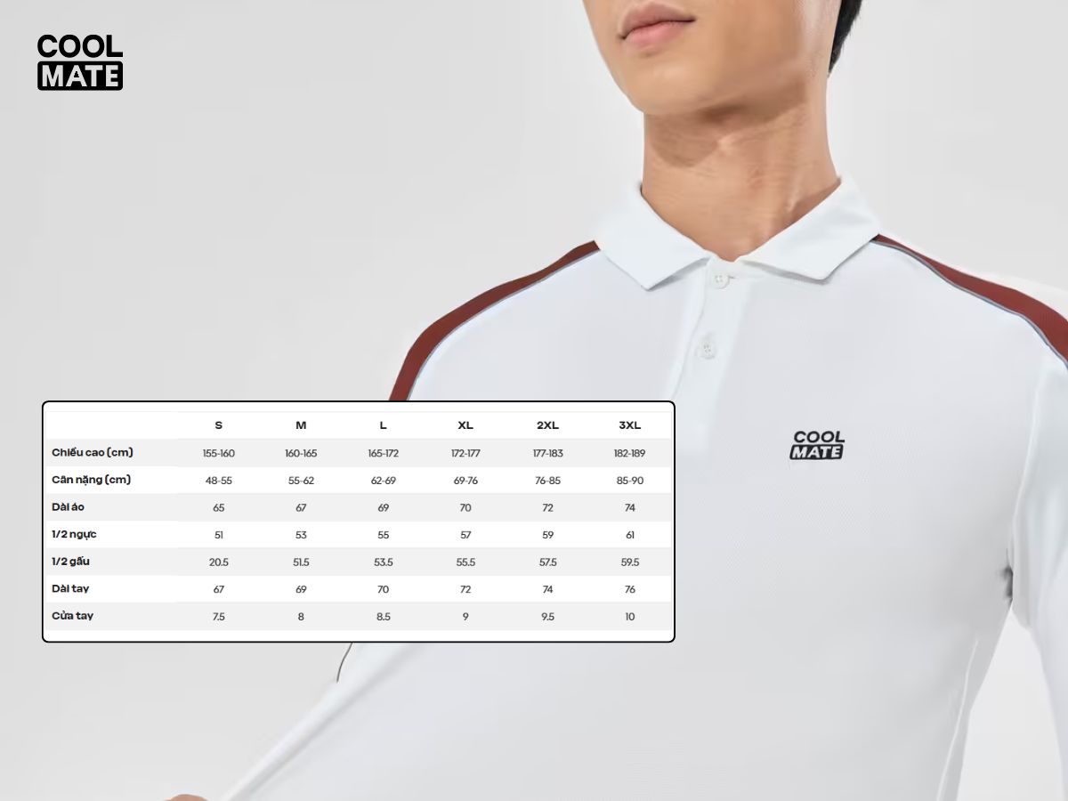 Tham khảo thêm bảng size từ Coolmate để chọn polo dài tay
