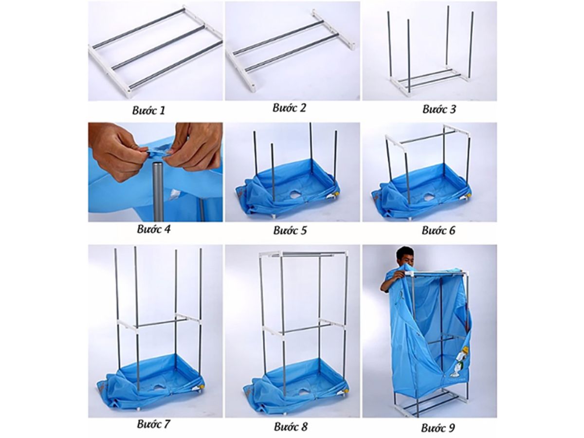 Các bước lắp tủ sấy quần áo đứng