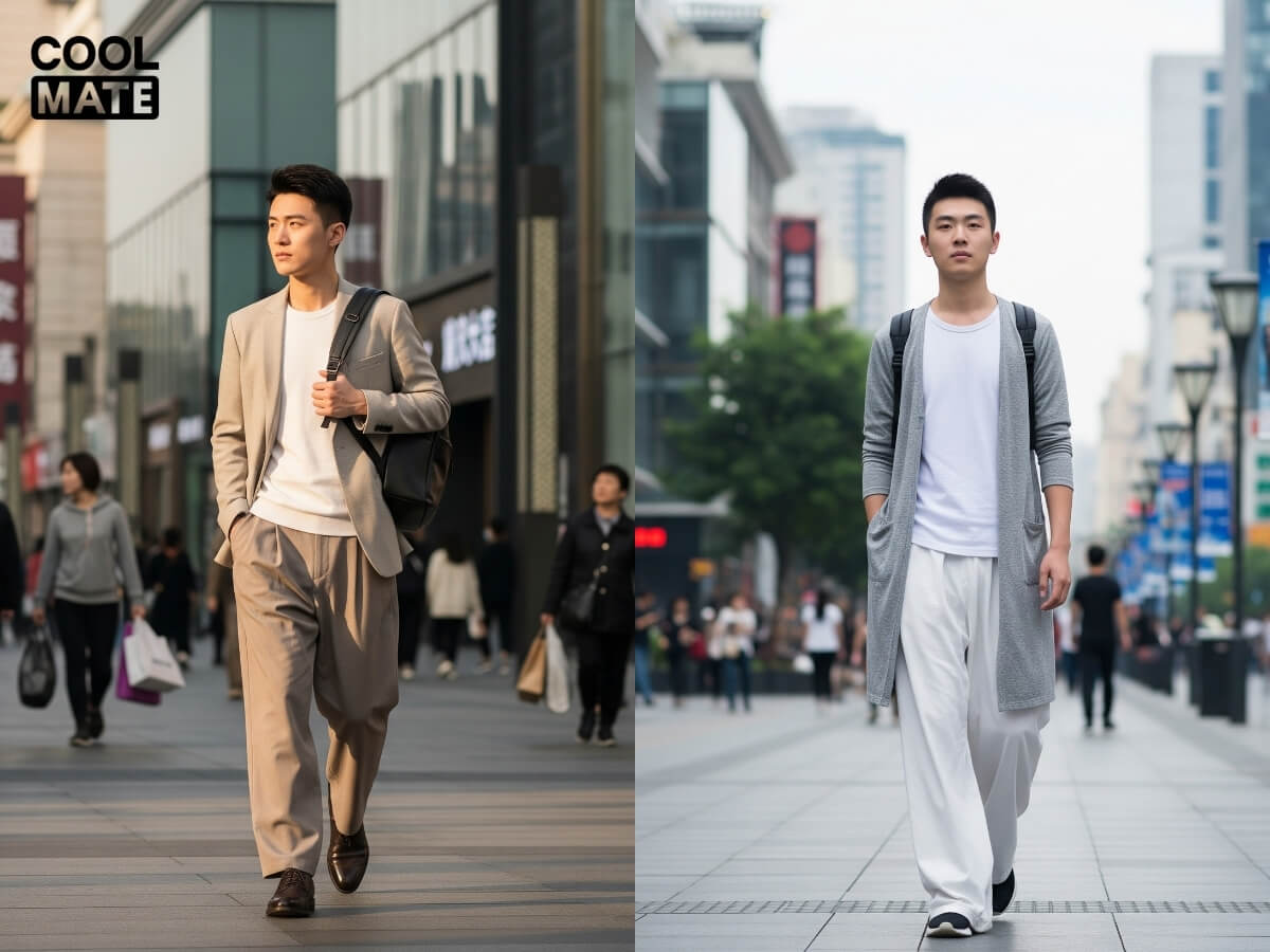 Phối quần vải nam ống rộng Blazer, Cardigan