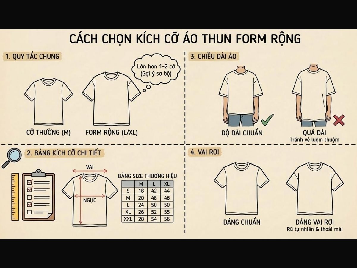 Các điểm cần chú ý khi chọn size áo oversized (độ dài áo, vai áo)