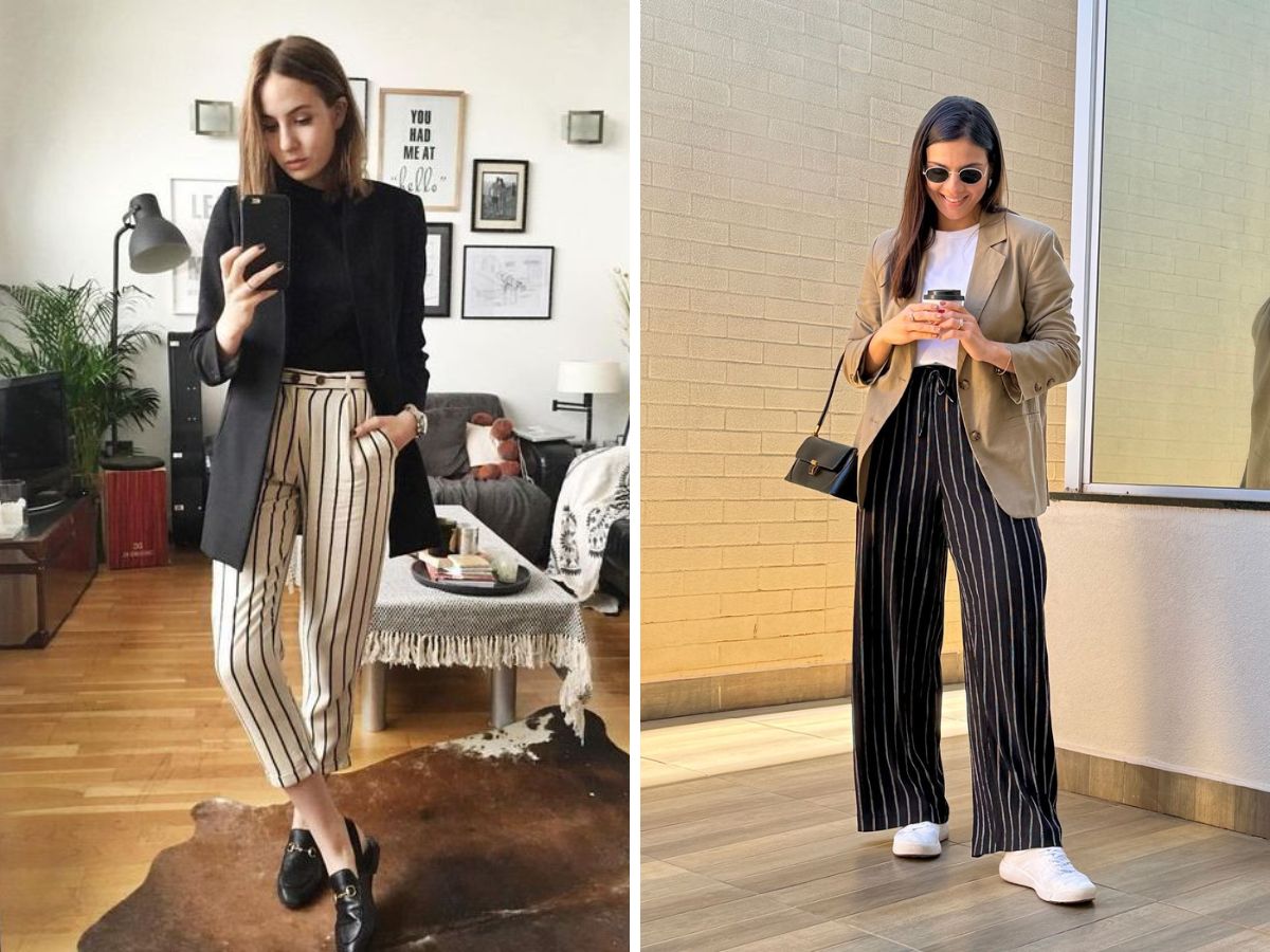 Blazer lịch sự kết hợp quần kẻ sọc hiện đại