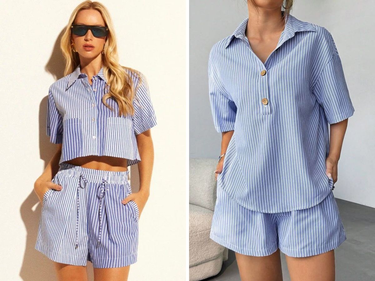Sơ mi ngắn tay và quần short kẻ sọc là lựa chọn gọn gàng, lịch sự