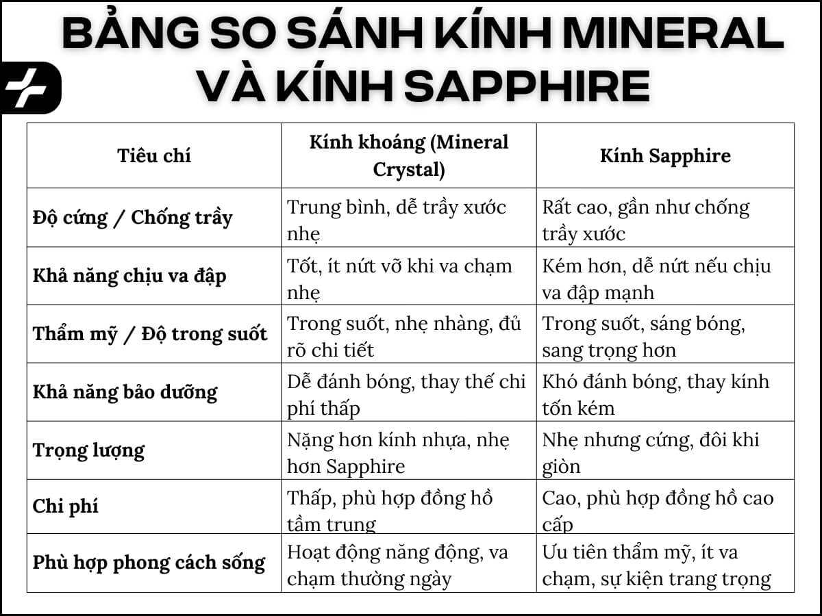 Bảng so sánh kính Mineral và kính Sapphire