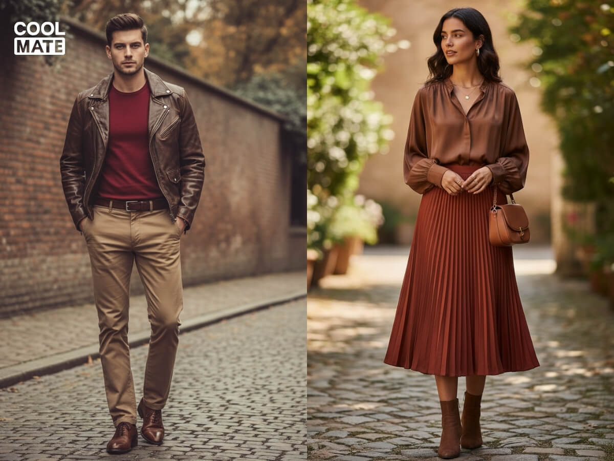 Màu đỏ phối với màu nâu