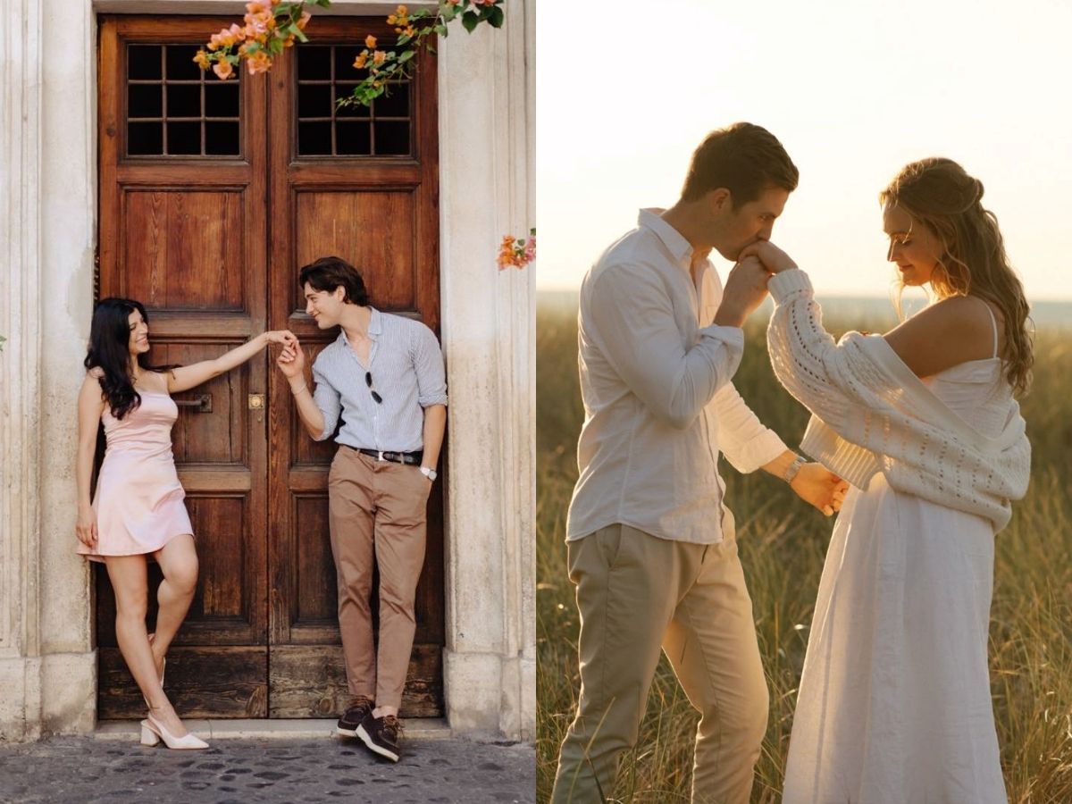 Tạo dáng hôn tay thanh lịch cho cặp đôi