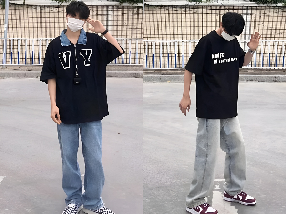 Áo oversized nam mix cùng quần jean